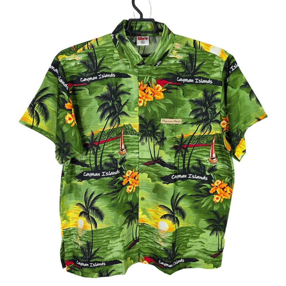 Mens Mia's Green Hawiian Shirt Button Up Short Sleeve 100% Terivoile Size XL